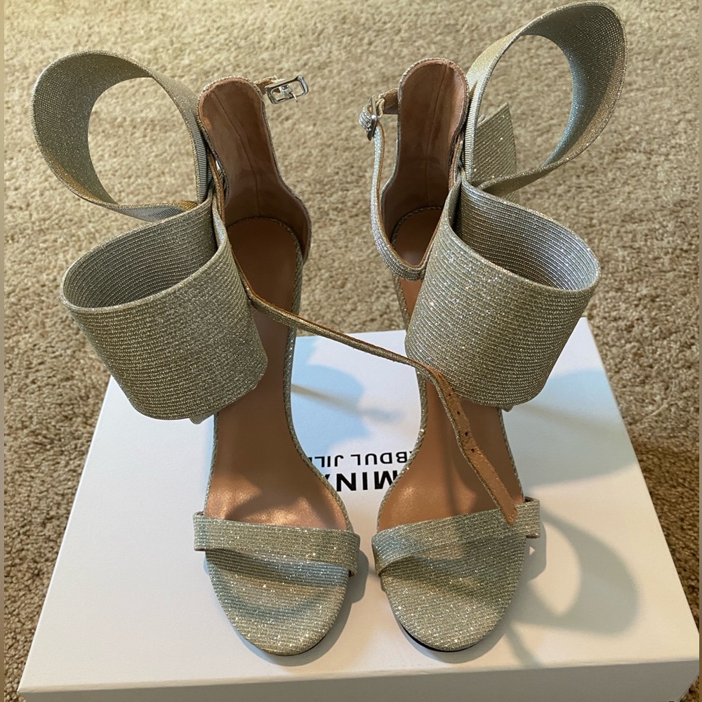 Silver glitter Leather Sandal by Amina Abdul Jillil